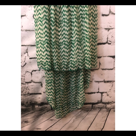 Windsor | Green/White Chevron High Low Dress - Picture 3 of 5